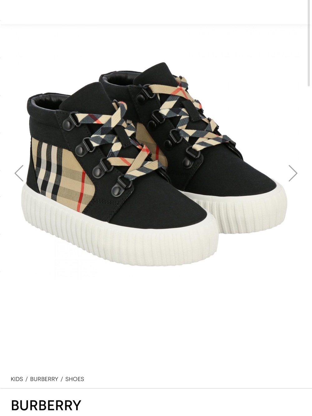 Burberry Kids Black with Vintage Check High-Top Sneakers